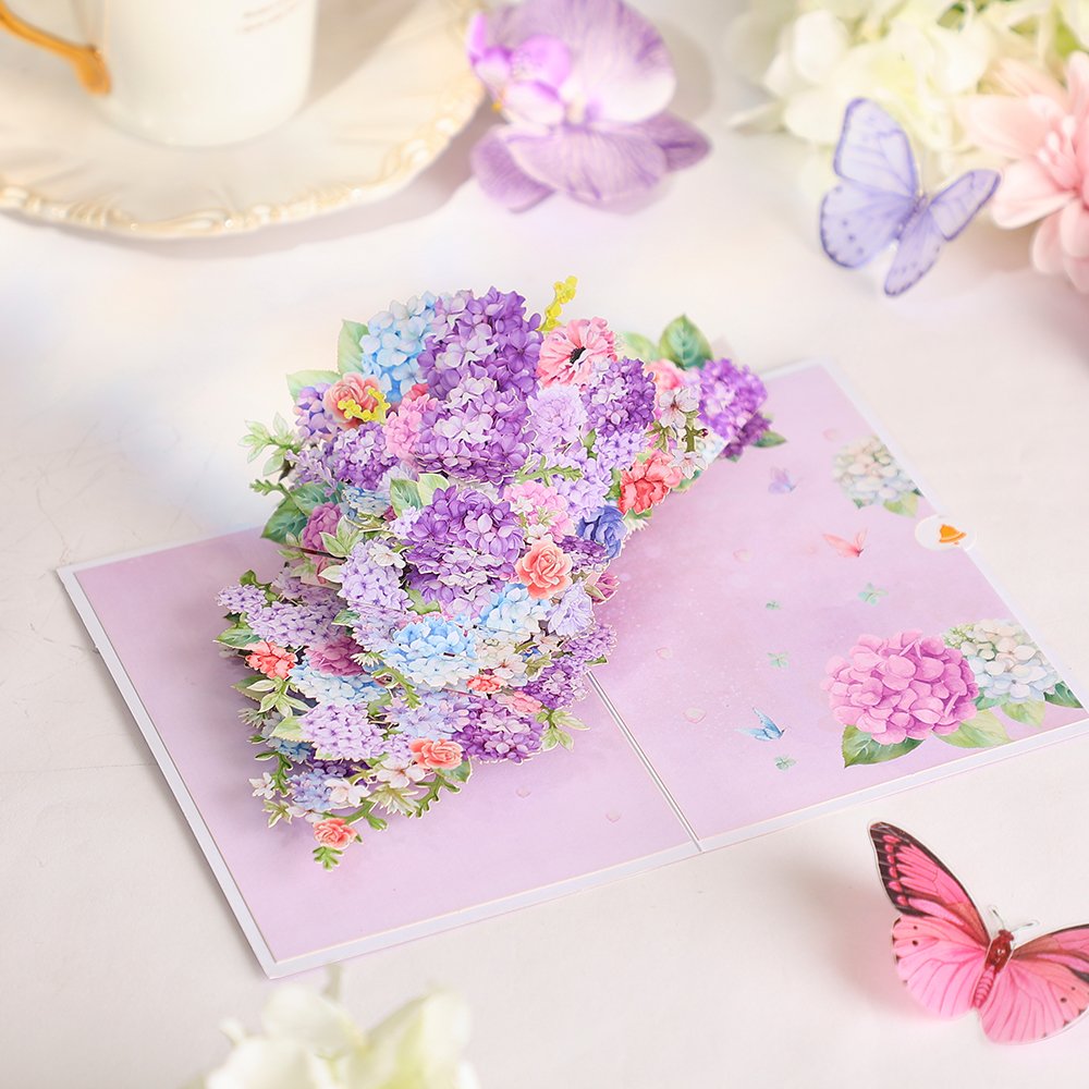 Purple Flower Bouquet Flip Pop Up Card