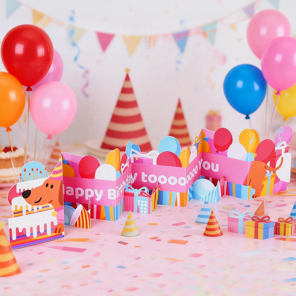 Puppy Birthday Cake Flip Pop Up Card