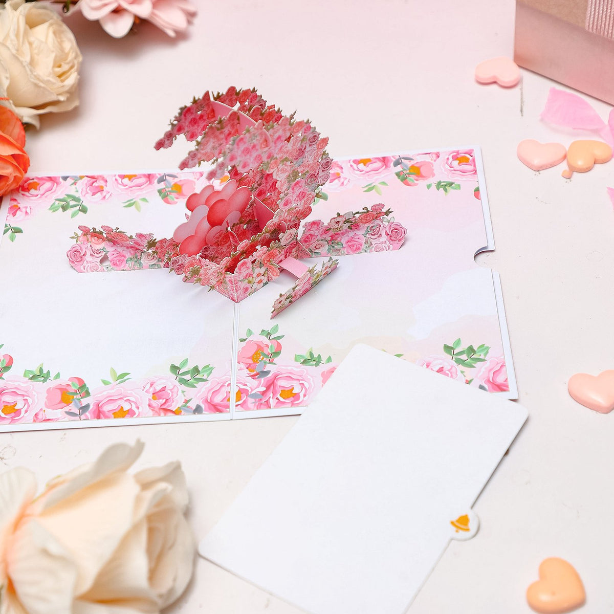 Pink Rose Heart 3D Pop Up Card