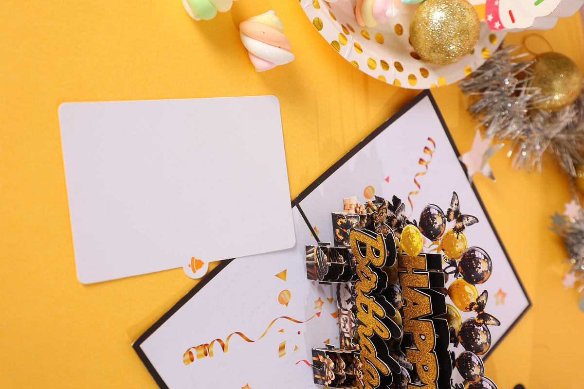 Black Gold Teddy Bear Birthday Greeting Card