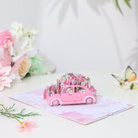 Pink Daisy Flower Cart 3D Pop Up Card