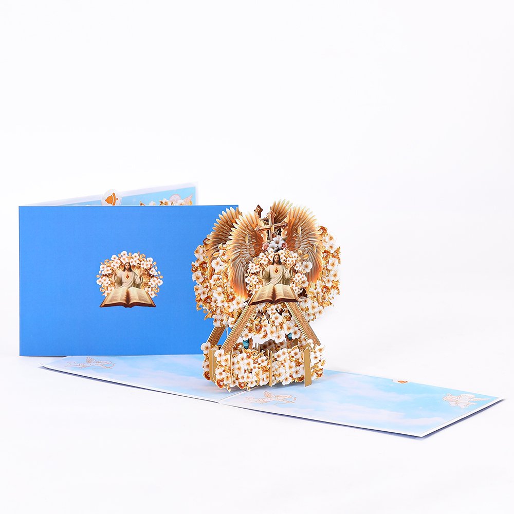 Blue Book Pages Floral Wreath Flip Pop Up Card