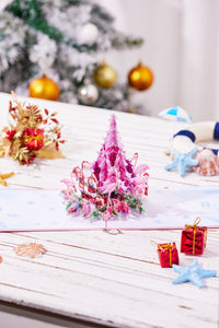 Pink Christmas Tree Flamingo Greeting Card