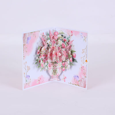 Pink Rose Flower Vase Pop Up Card