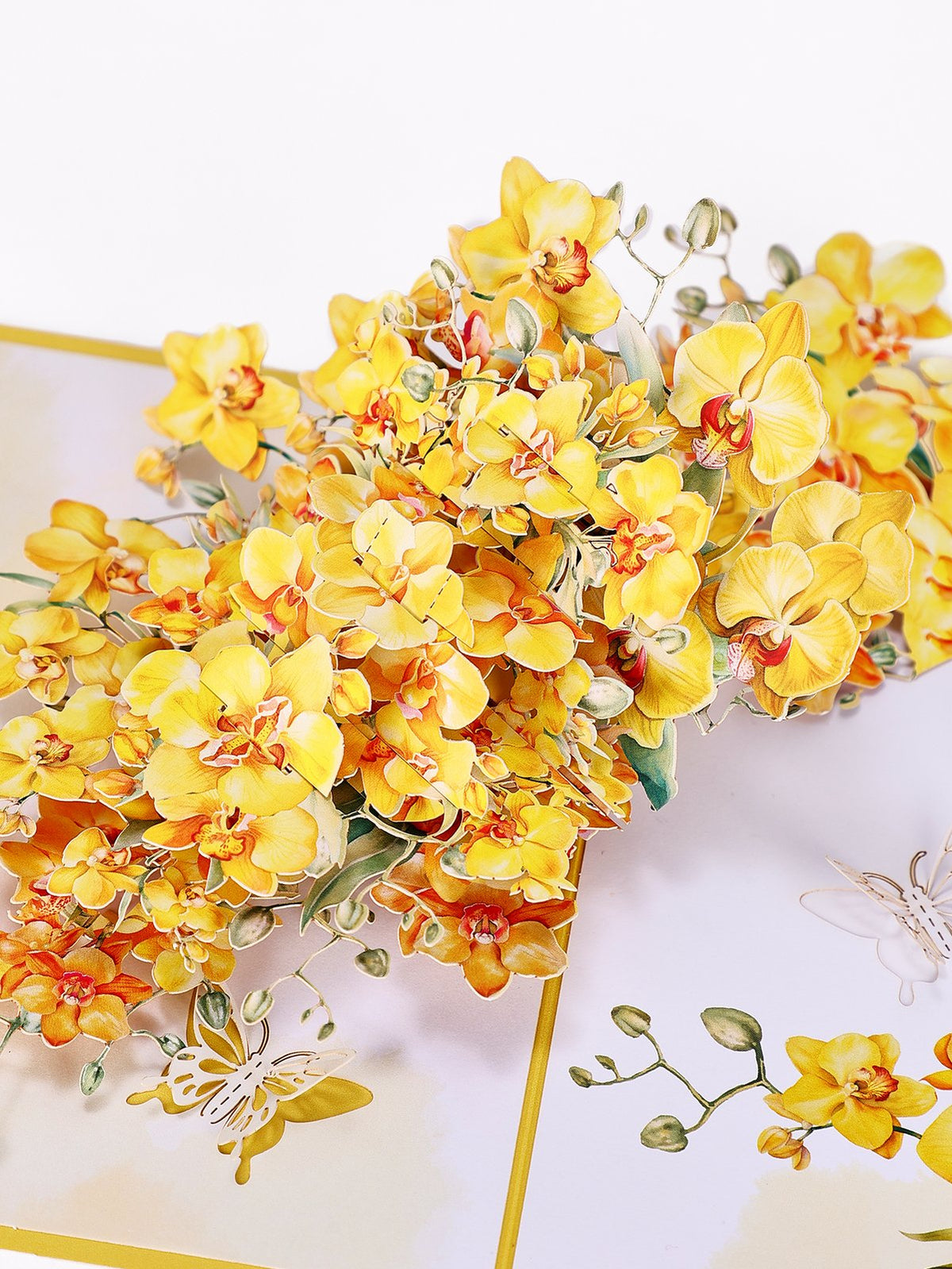 Yellow Orchid Floral Branch 3D Pop Up Card