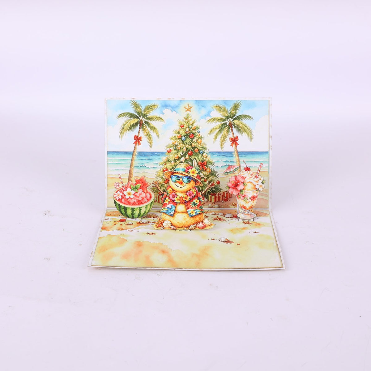 90° Christmas Snowman Beach Greeting Card