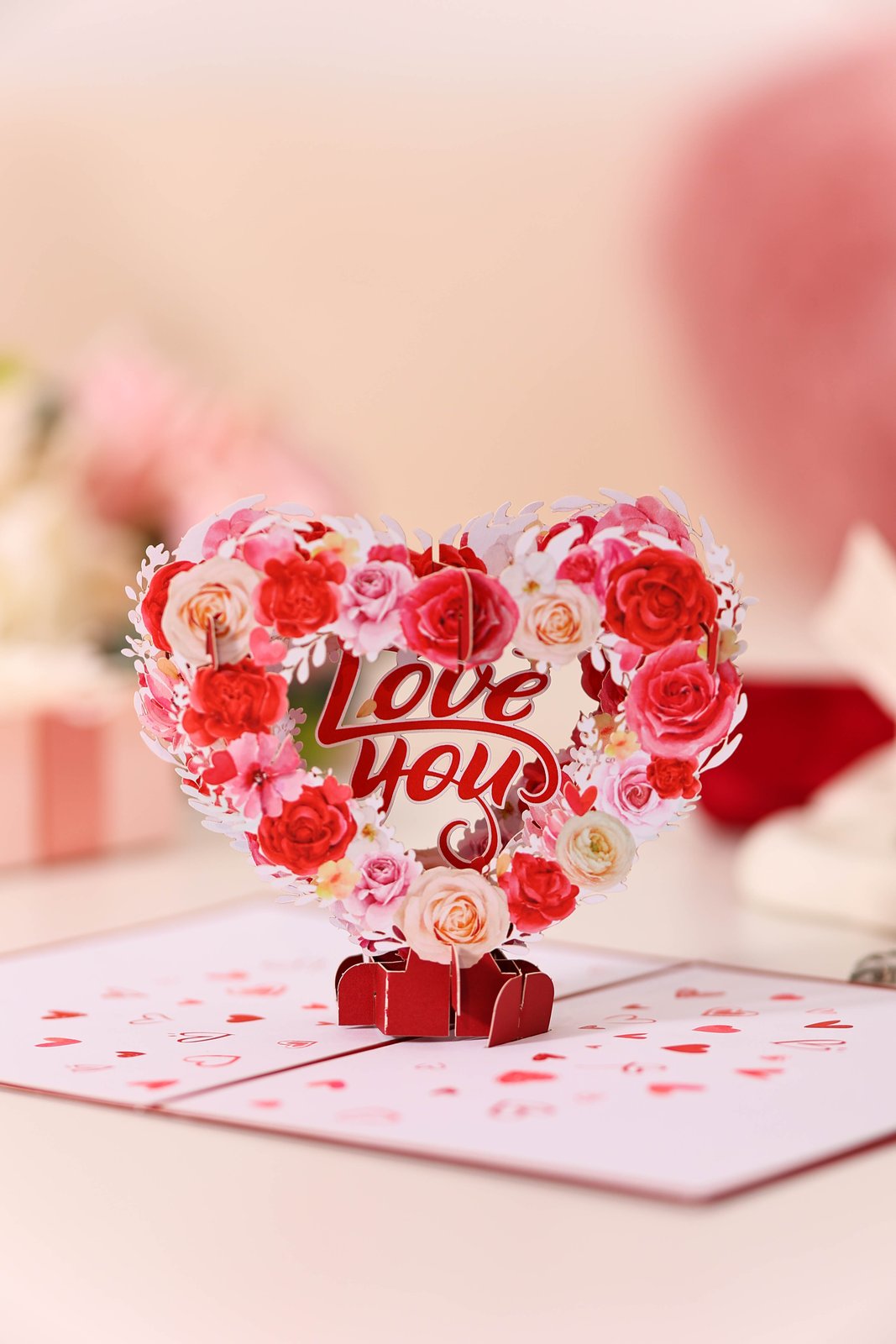 Rose Heart Floral Wreath 3D Pop Up Card