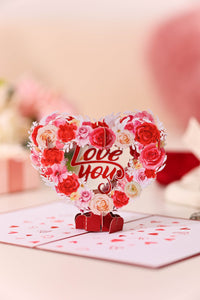 Rose Heart Floral Wreath 3D Pop Up Card