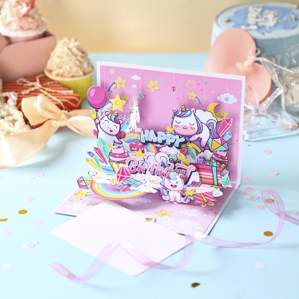 Pink Unicorn Birthday Greeting Card
