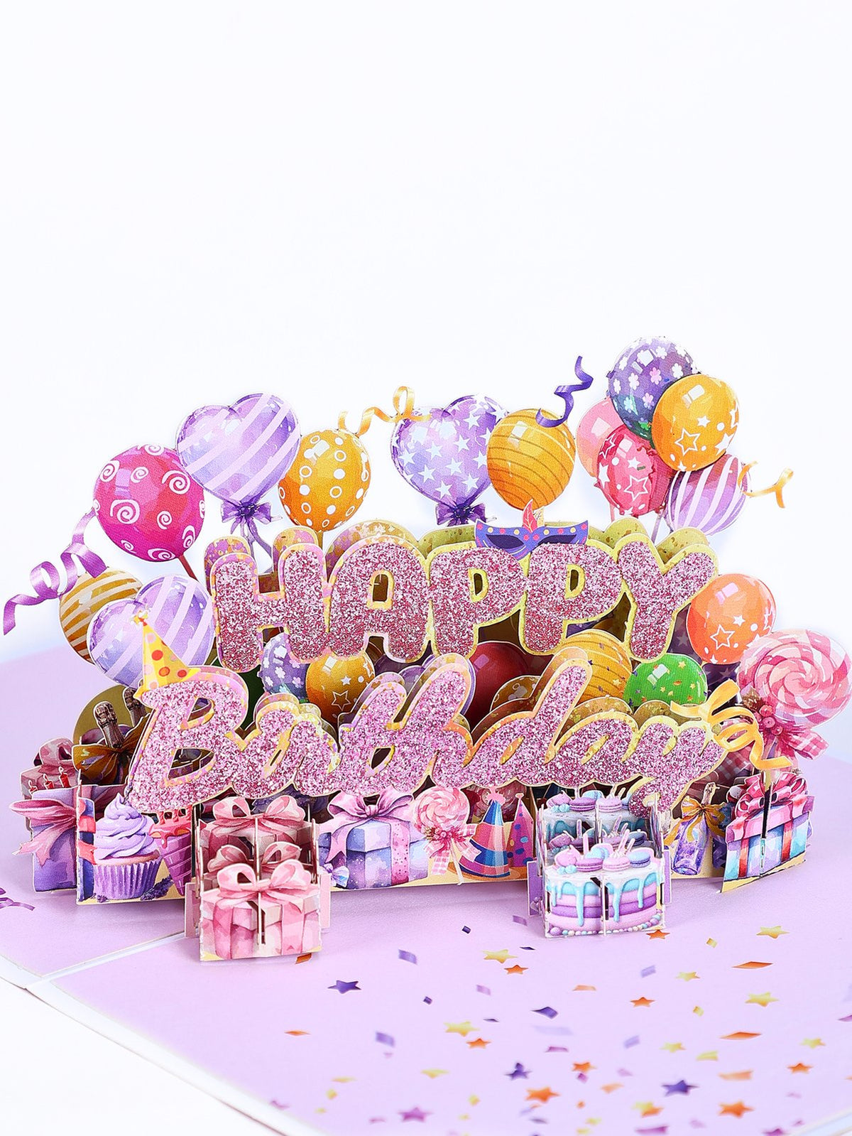 Pink Glitter Happy Birthday 3D Pop Up Card