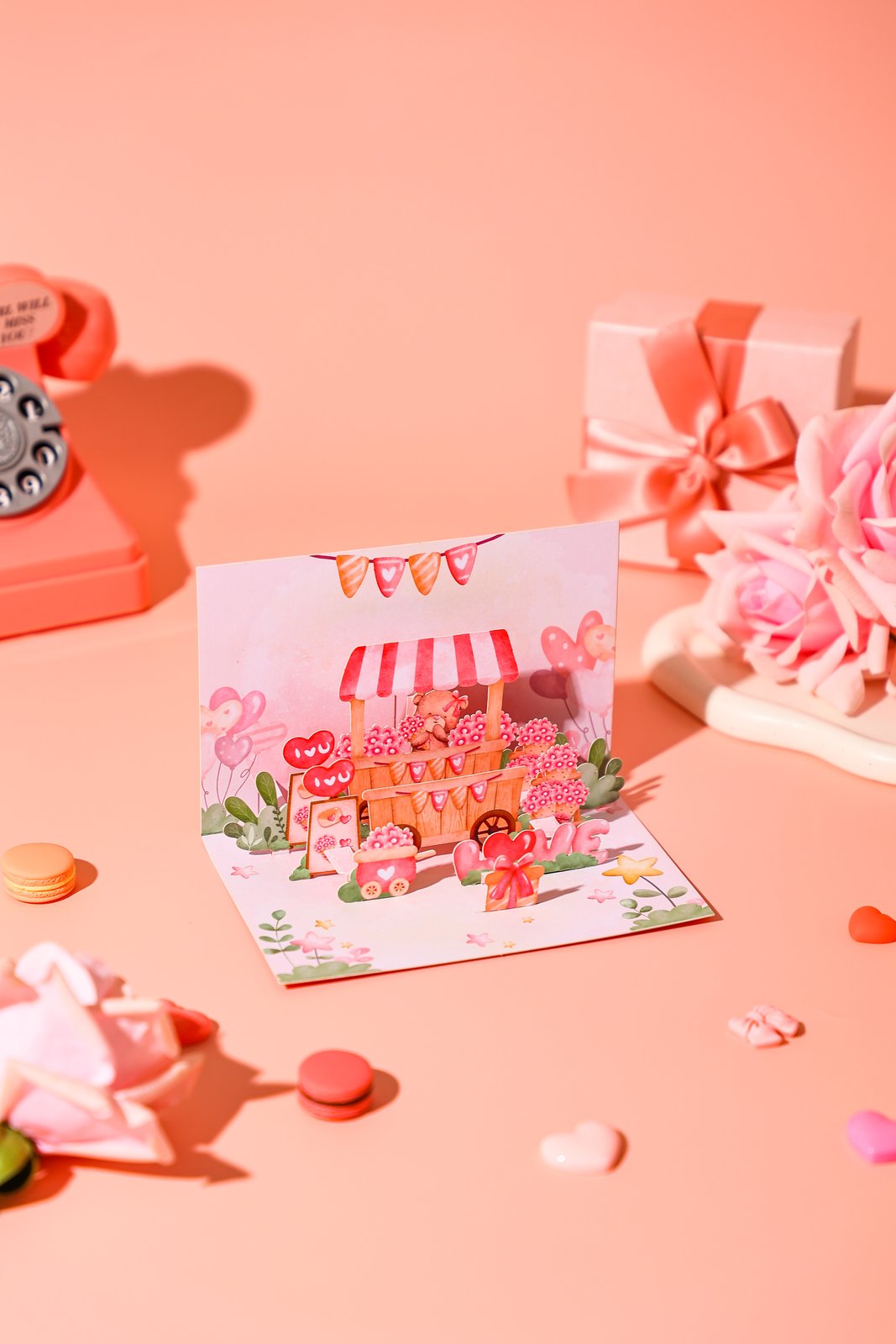 Valentine's Day Flower Cart 90° 3D Pop Up Card