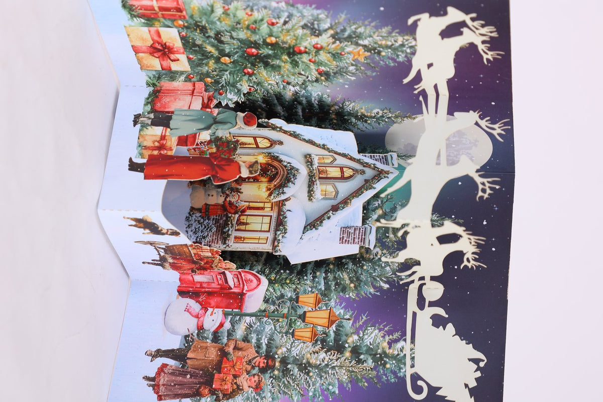 Red Christmas Snowy Night Flip Pop Up Card