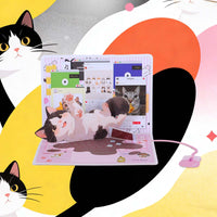 Cat Laptop Flip Pop Up Card