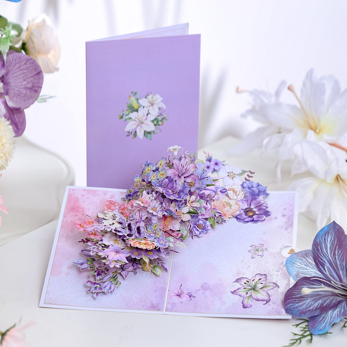 Purple Lily Floral Branch 3D Pop Up Card