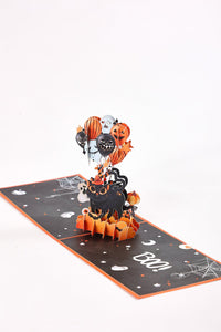 Halloween Balloon Kitten 3D Pop Up Card