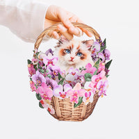 Orchid Ragdoll Cat Flower Basket Pop Up Card