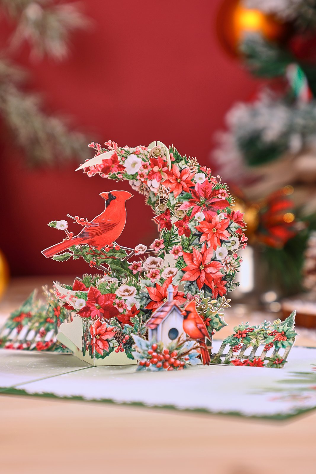 Green Cardinal Crescent Moon 3D Pop Up Card