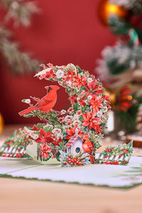 Green Cardinal Crescent Moon 3D Pop Up Card