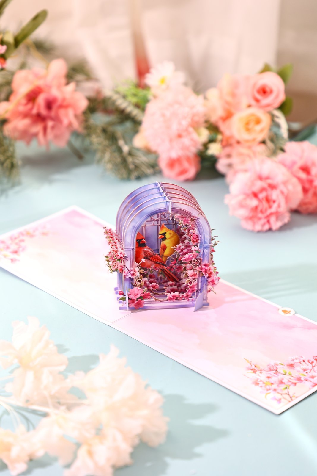 Arch Cherry Blossom Bird Greeting Card