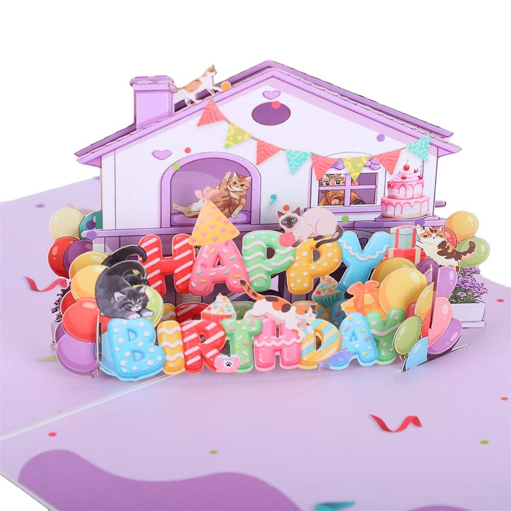 Cat House Birthday Greeting Card