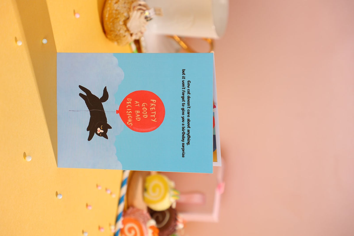 Black Cat Red Balloon Flip Pop Up Card