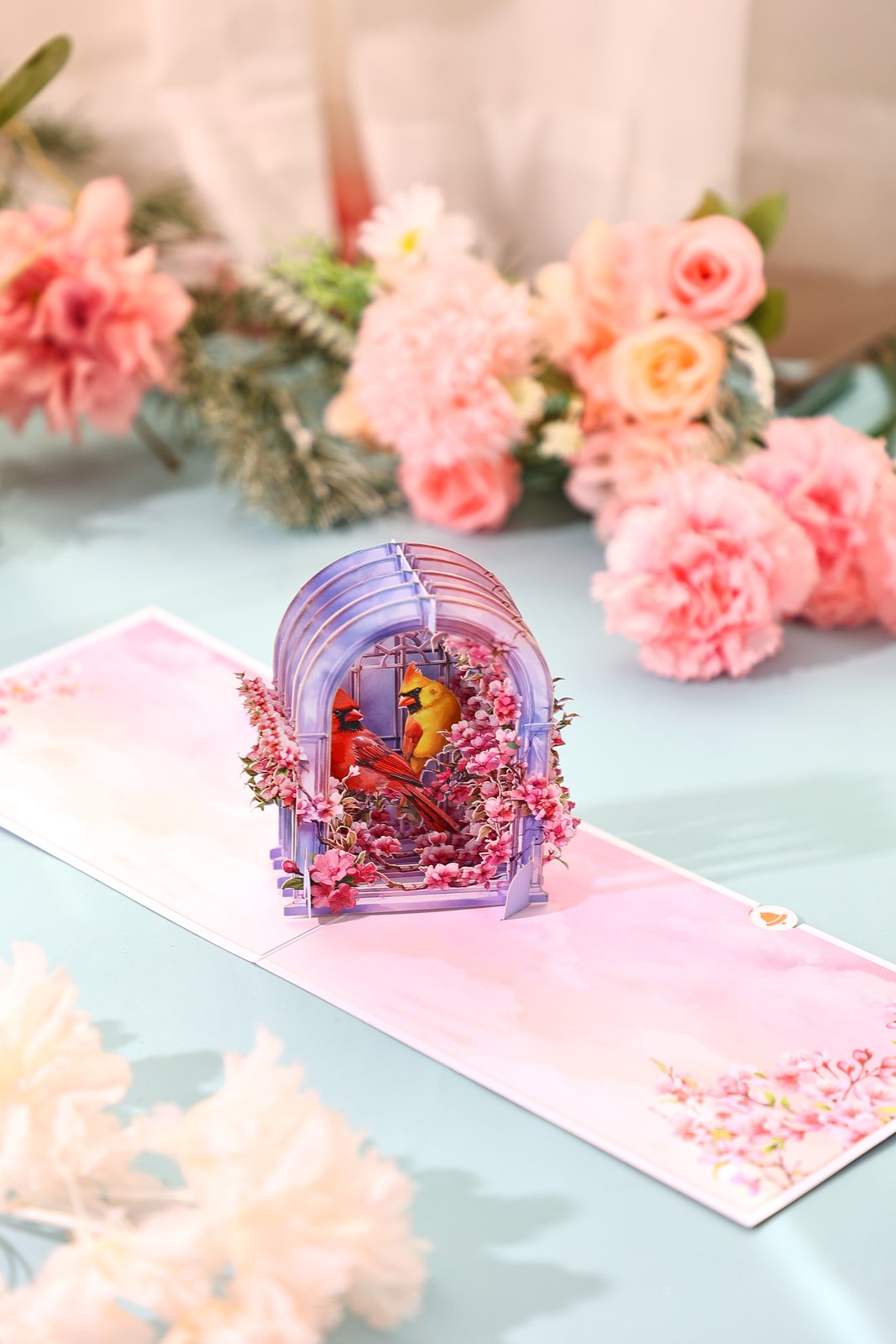 Arch Cherry Blossom Bird Greeting Card
