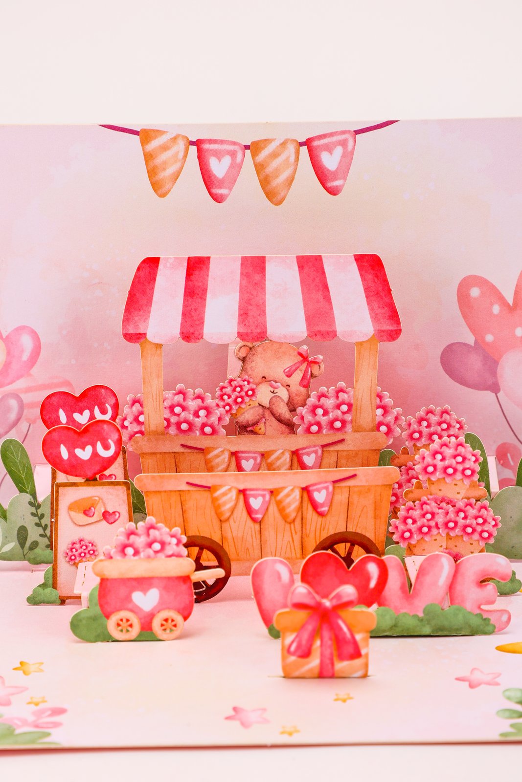 Valentine's Day Flower Cart 90° 3D Pop Up Card