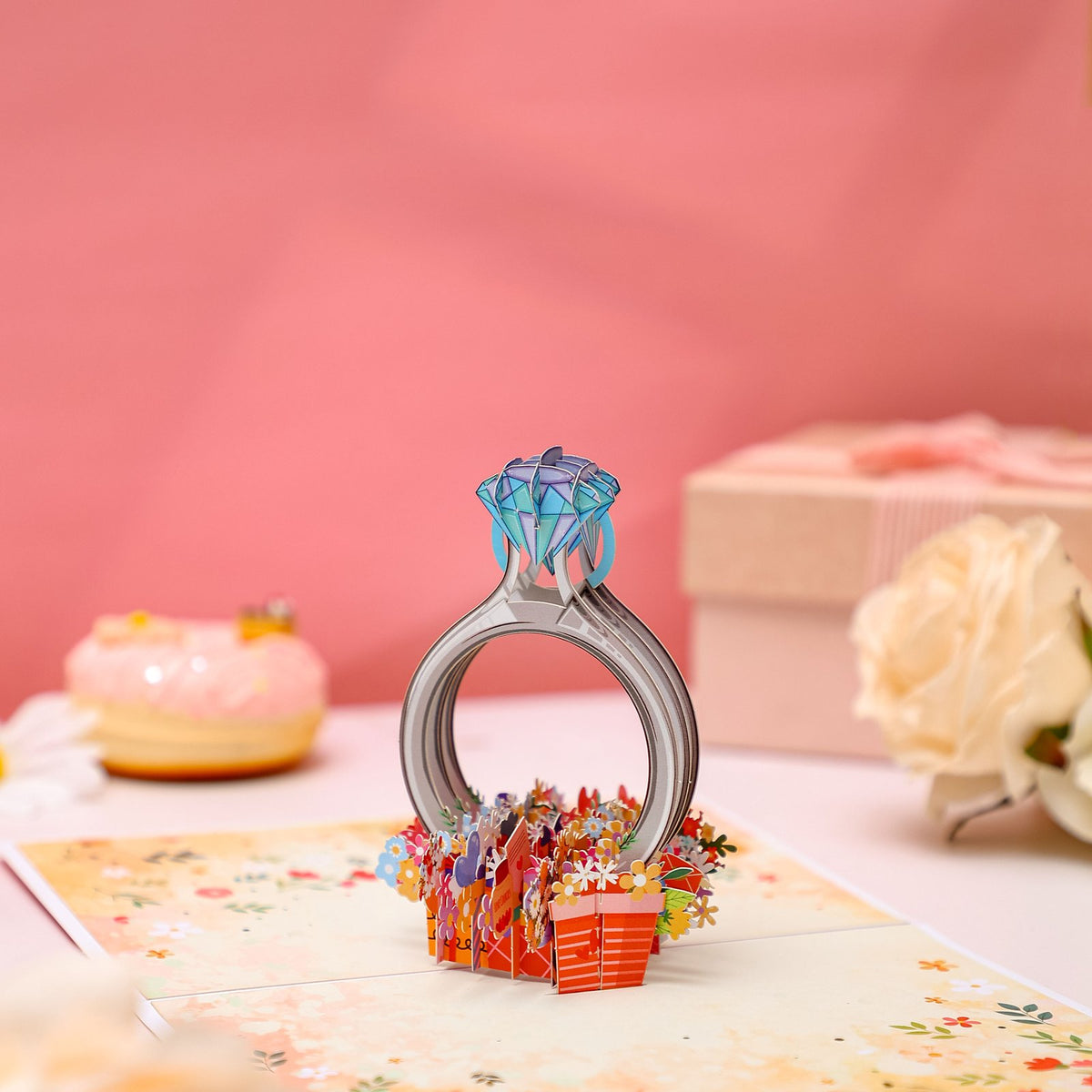 Blue Diamond Ring Proposal 3D Pop Up Card