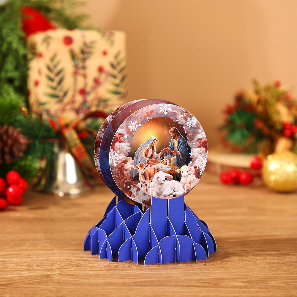 Round Window Nativity Manger 3D Pop Up Card