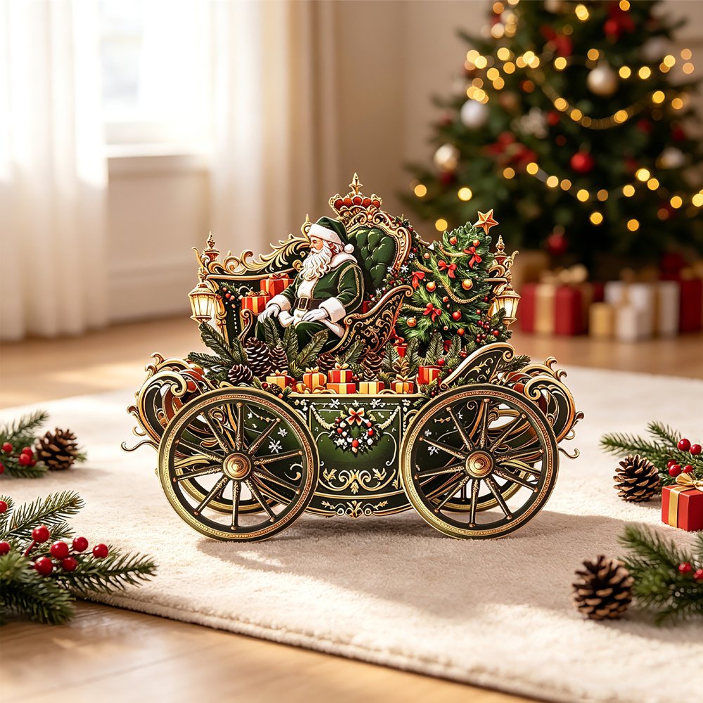 Santa Claus Green Car Ornament Greeting Card