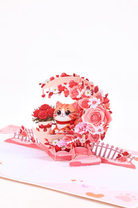 Rose Crescent Moon Cat 3D Pop Up Card
