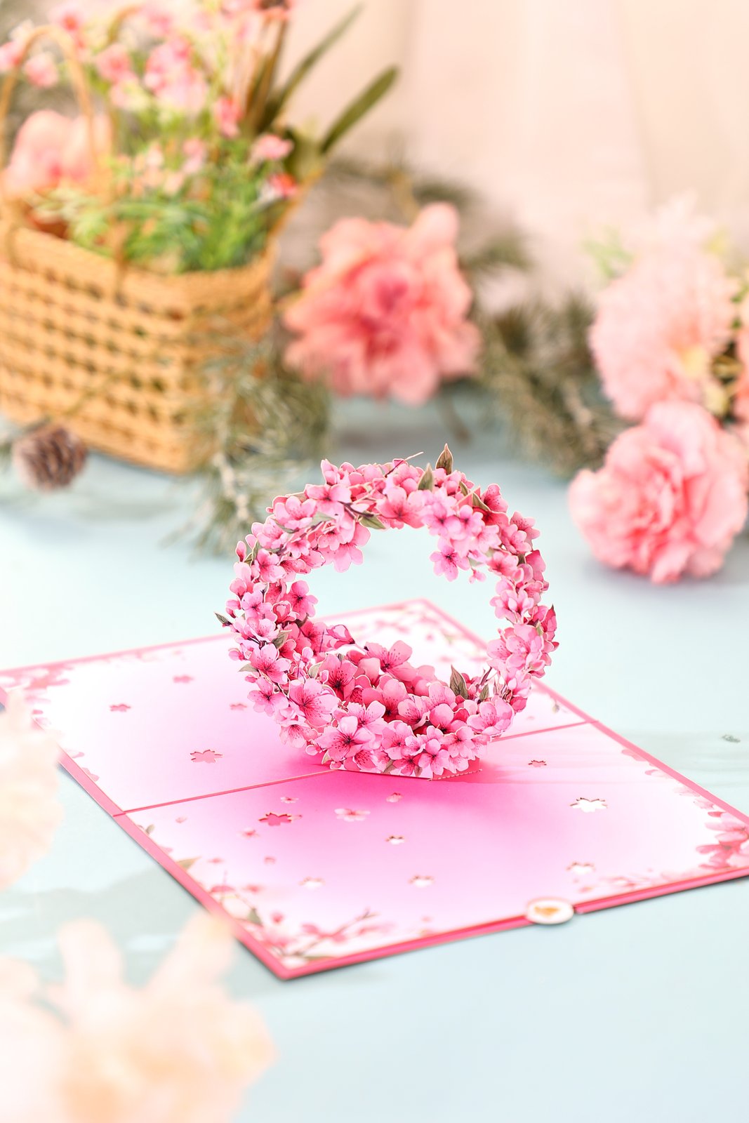 Cherry Blossom Floral Wreath Greeting Card