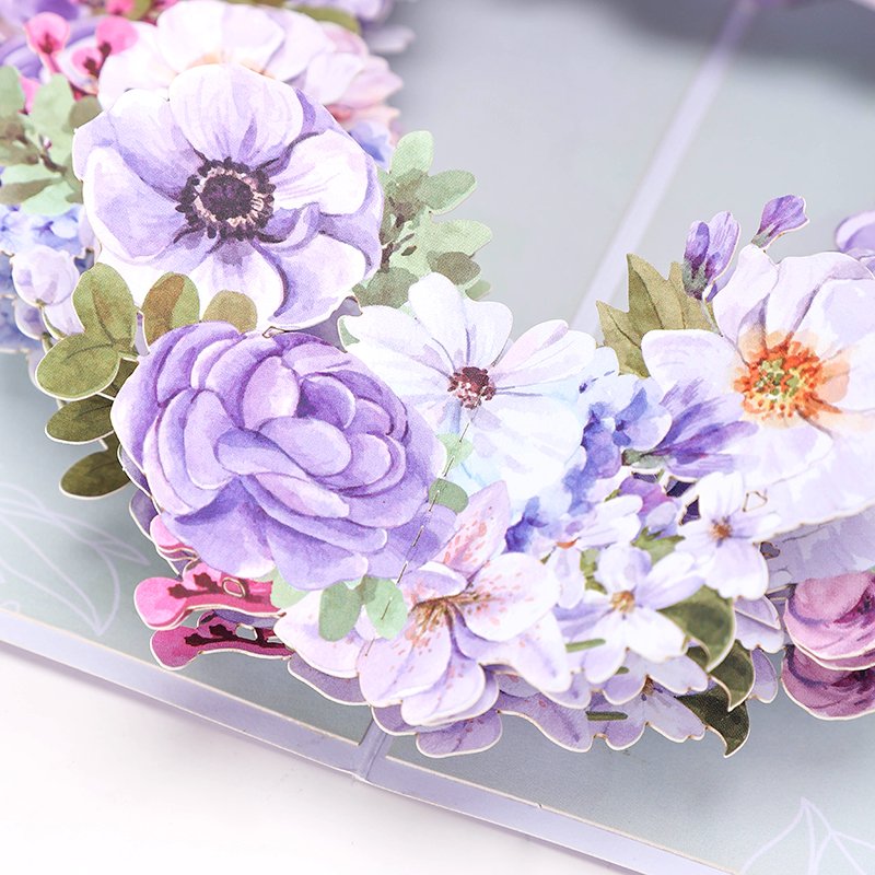 Purple Heart Floral Wreath 3D Pop Up Card