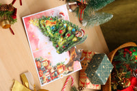 Christmas Tree & Cat Floral Branch Greeting Card