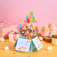 Clown Cat Balloon Birthday 3D Pop Up Card
