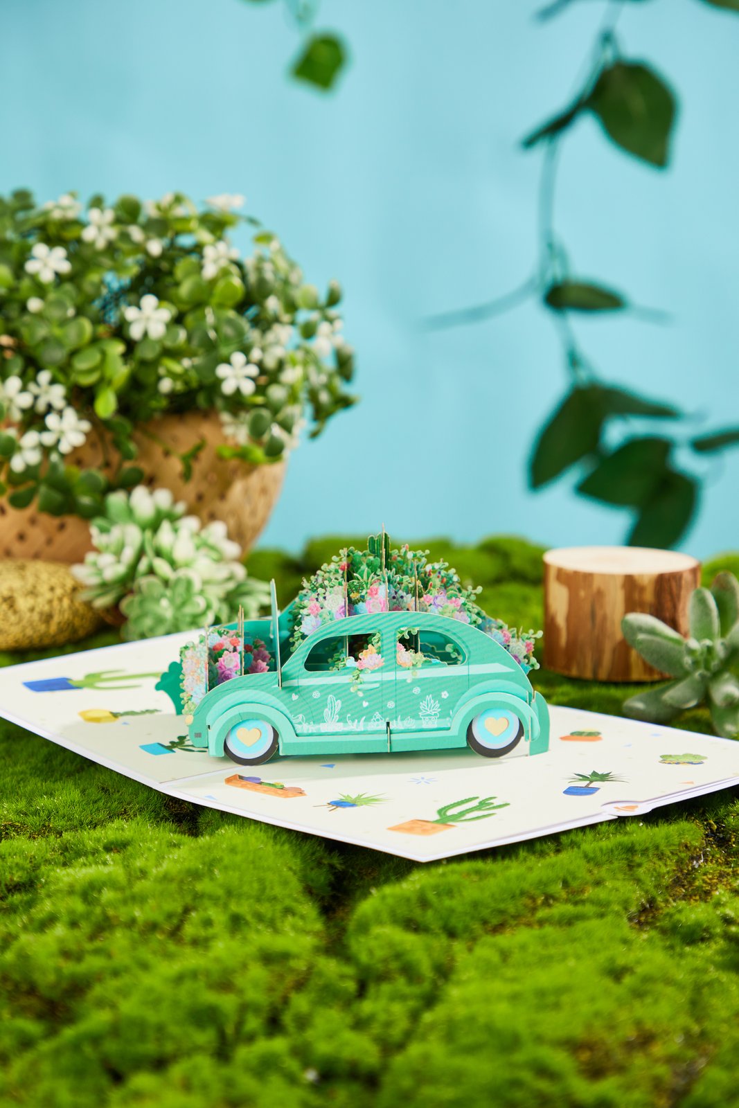 Succulent Cactus Flower Cart Pop Up Card