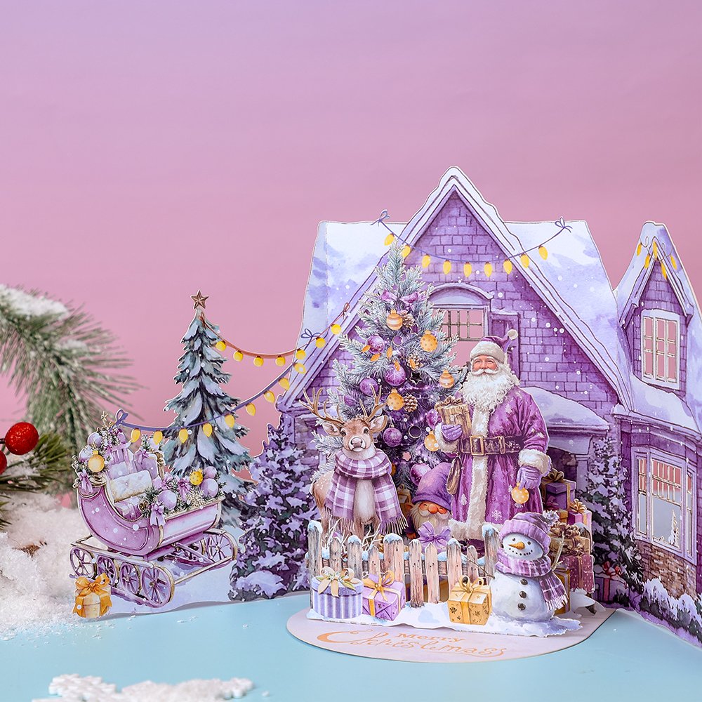 Purple Christmas Theme Double Door 3D Pop Up Card