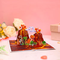 Twin Volcanoes Dinosaur Birthday 3D Pop Up Card