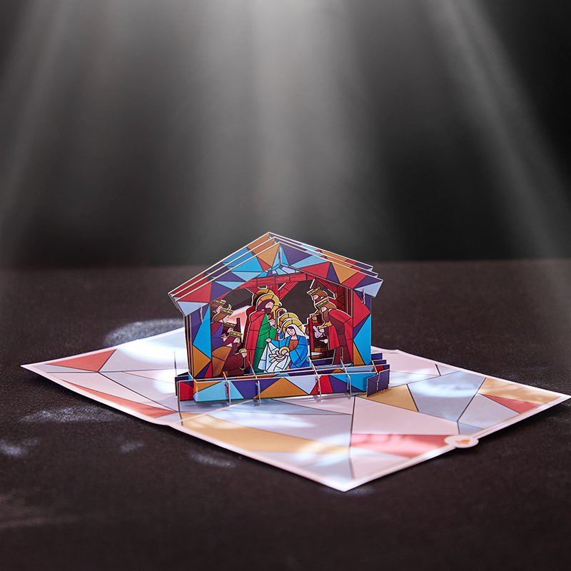 Nativity Stained Glass Colors Greeting Card