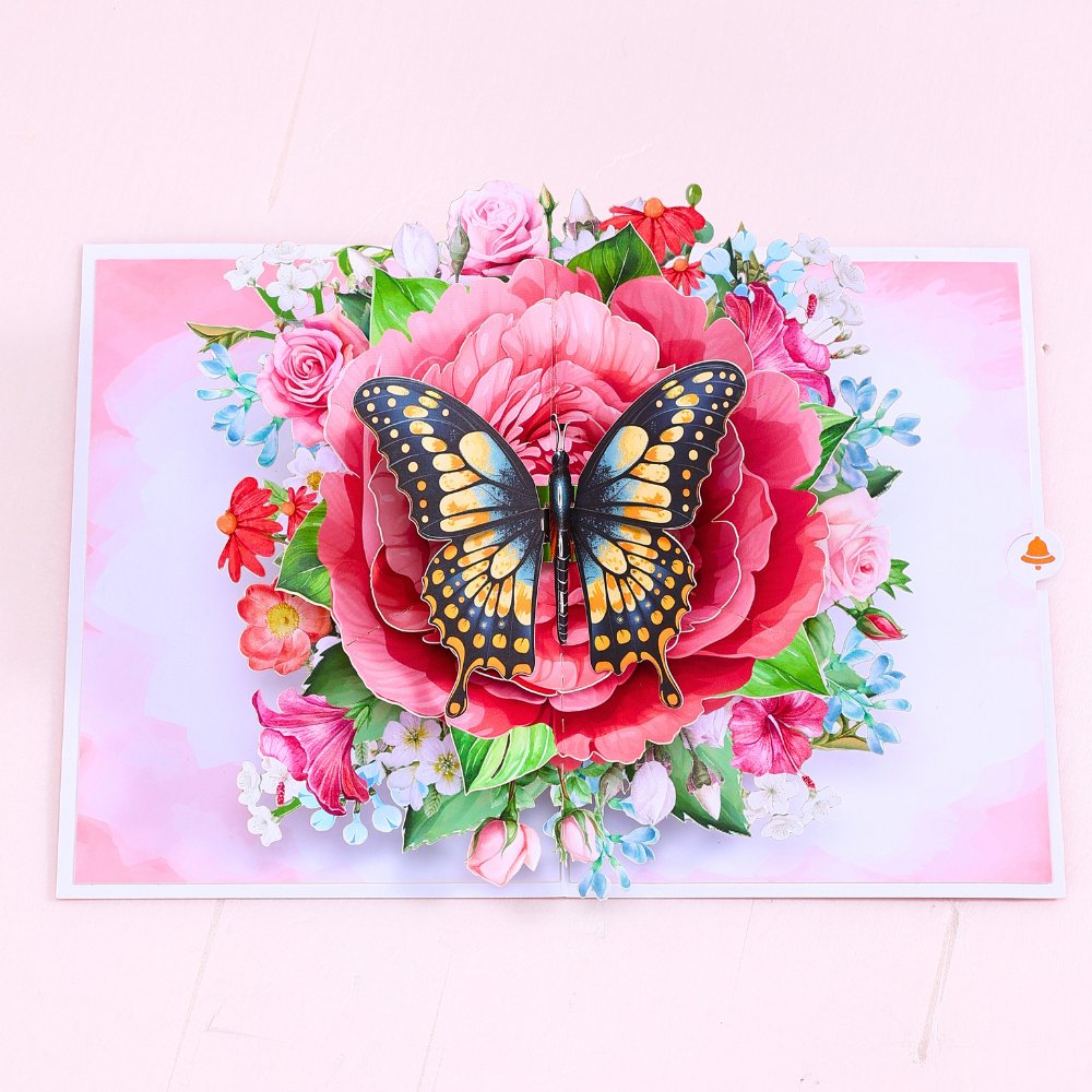 Peony Flower Butterfly Greeting Card
