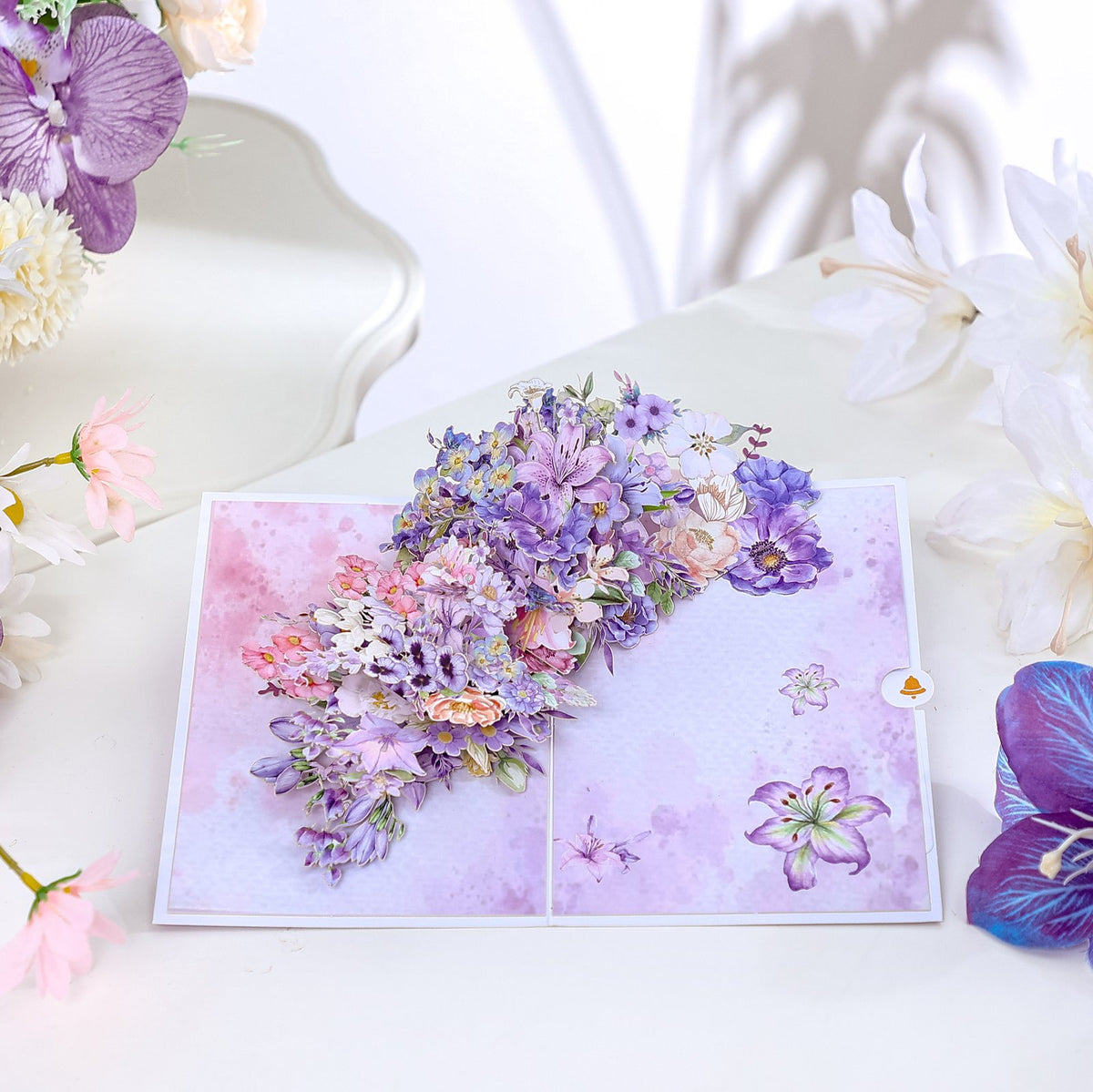 Purple Lily Floral Branch 3D Pop Up Card