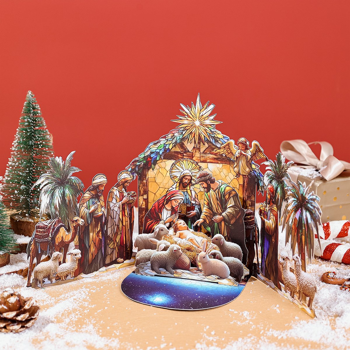 Nativity Stained Glass Double Door 3D Pop Up Card