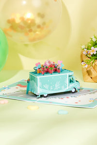 Premium Flower Cart 3D Pop Up Card Light Blue