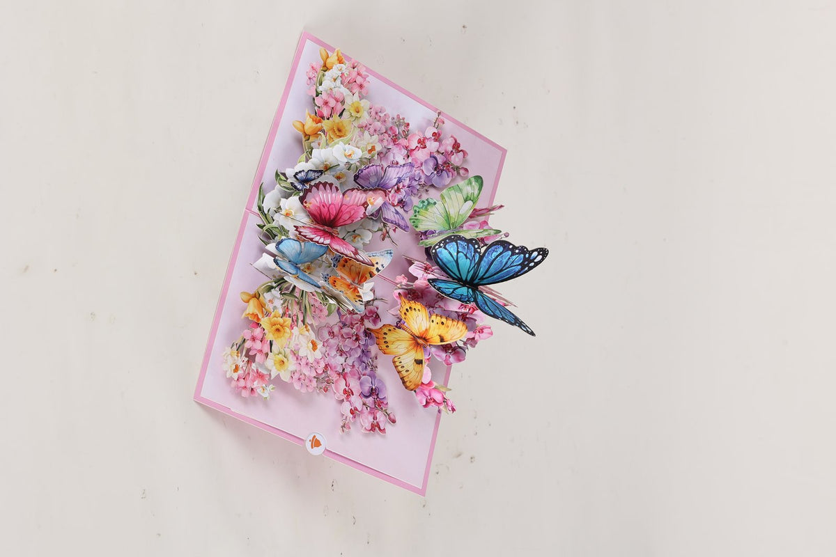 Pink Orchid Butterfly Flowering Shrubs 3D Pop Up Card