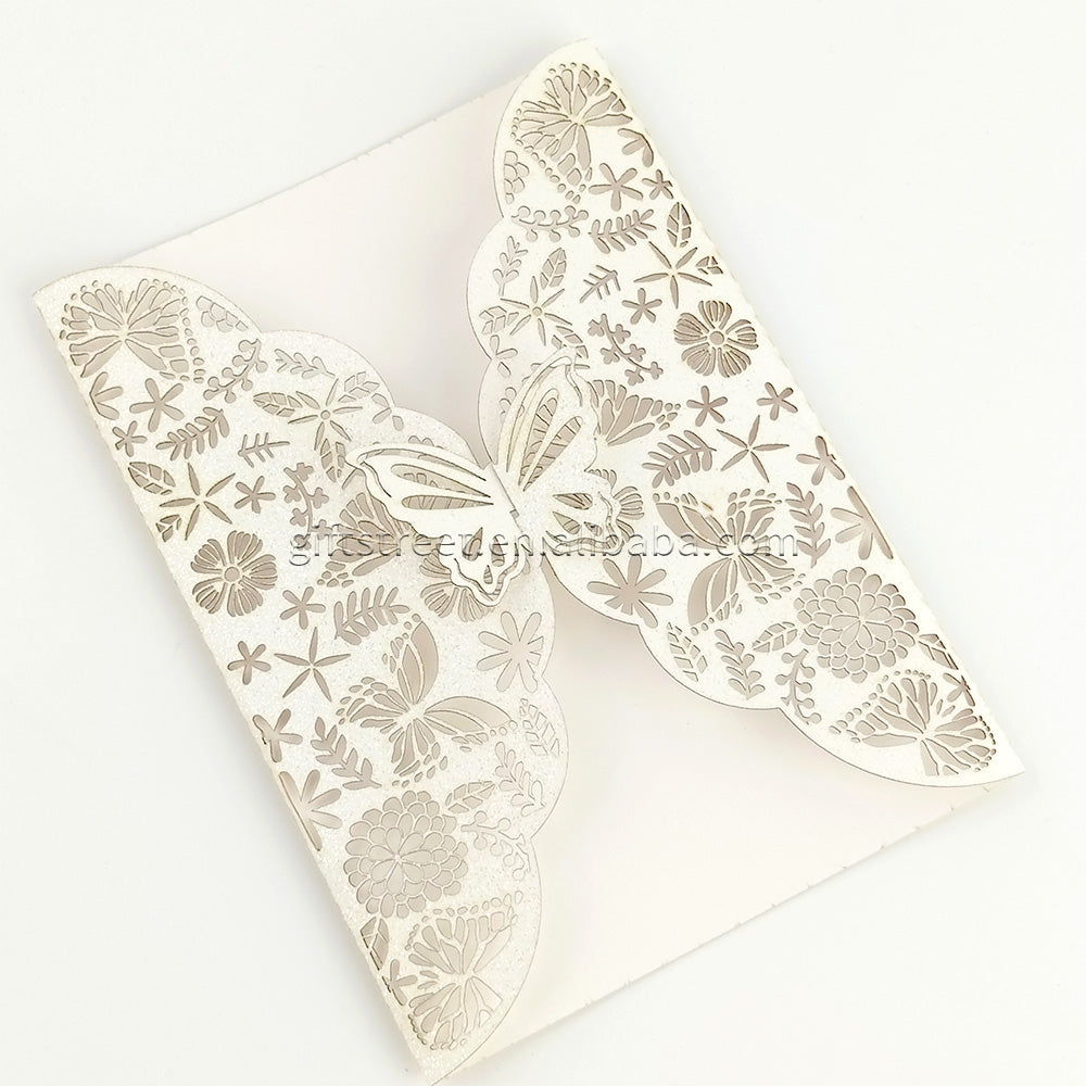 Elegant Laser Cut Wedding Invitation Card with Envelope, Exquisite butterfly pattern