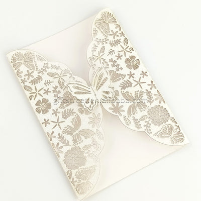Elegant Laser Cut Wedding Invitation Card with Envelope, Exquisite butterfly pattern