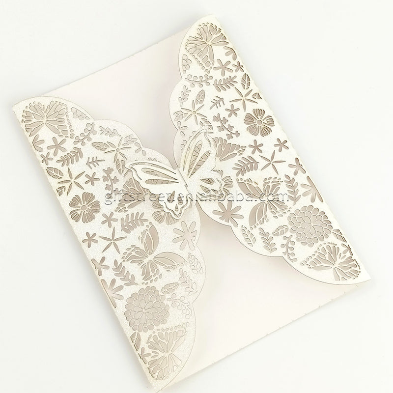 Elegant Laser Cut Wedding Invitation Card with Envelope, Exquisite butterfly pattern