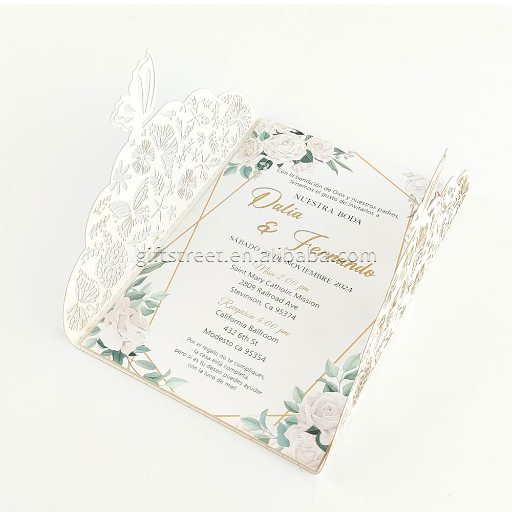Elegant Laser Cut Wedding Invitation Card with Envelope, Exquisite butterfly pattern