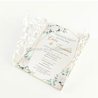 Elegant Laser Cut Wedding Invitation Card with Envelope, Exquisite butterfly pattern