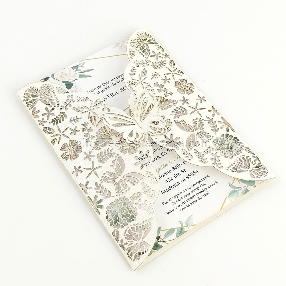 Elegant Laser Cut Wedding Invitation Card with Envelope, Exquisite butterfly pattern
